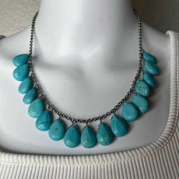 Fashion Statement Necklace & Earring Set Stone Turquoise and Silver - Picture 3 of 6